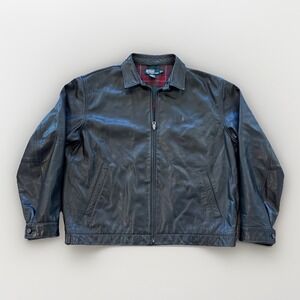 Vintage Polo Ralph Lauren Bi-Swing Jacket Mens XL Plaid Lined Black Leather